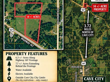 14 +/- Acres, Commercial Possibilities, Highway 167 Frontage, Cave City, Arkansas, Sharp County