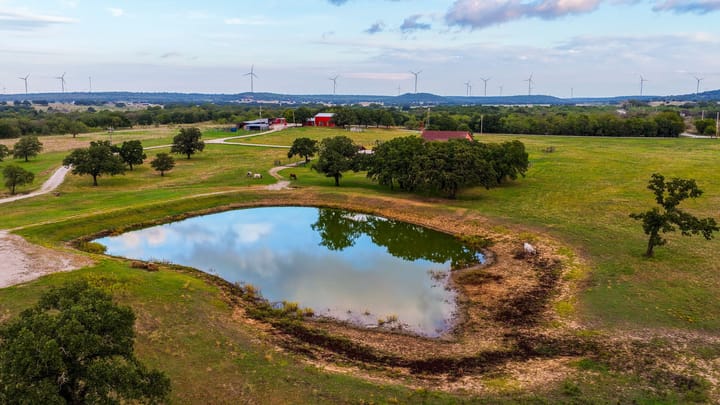4 Welch Ranch, mature oak trees, hardwood trees, ponds, native grasses, electric, Main House, Barndominium, shop