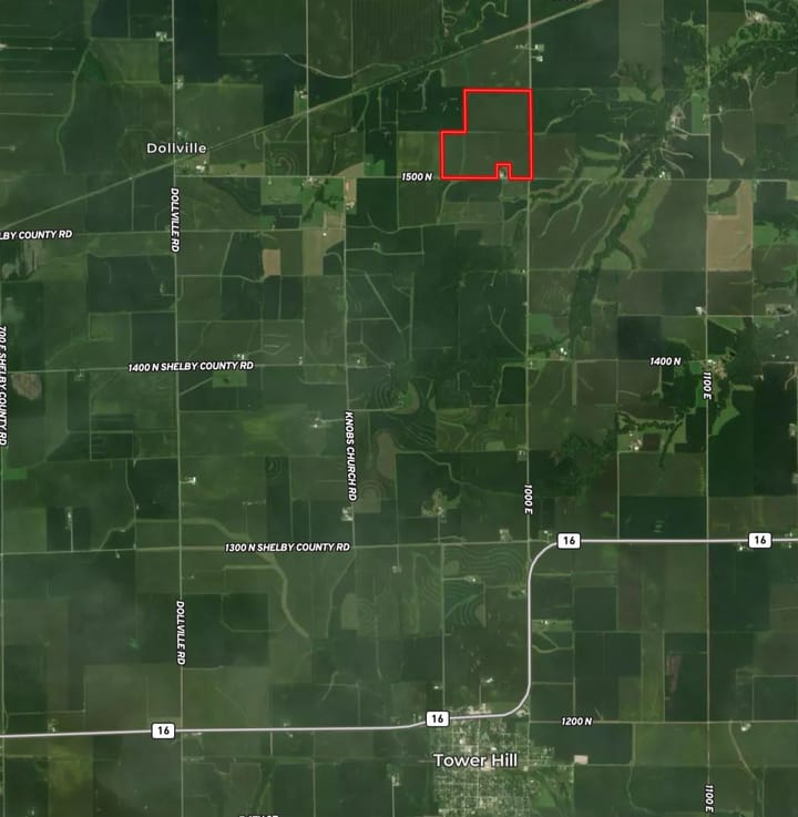 Satellite of 131.66 acres of sold farmland in Shelby  County, Illinois