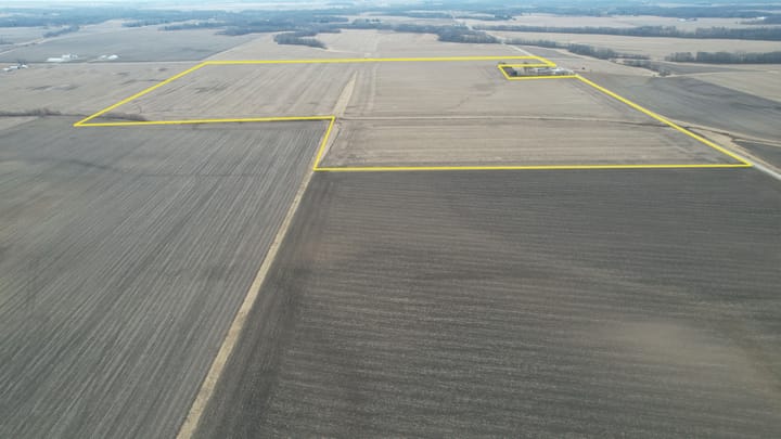 Ariel view of 131.66 acres of sold farmland in Shelby  County, Illinois