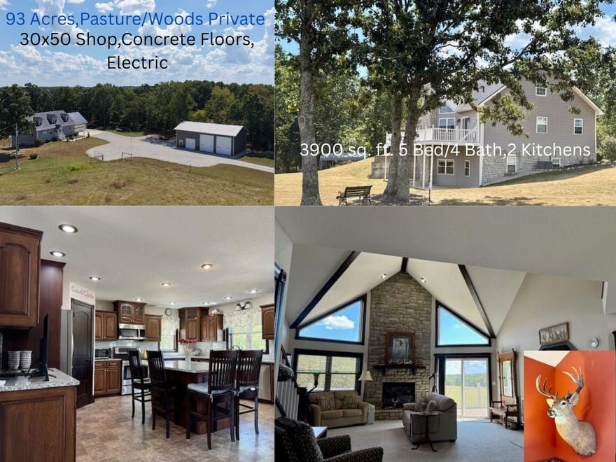 93.3 Acres, 3,900 Sq Ft Living Sapce, Pasture, Woods, Deer Stands, Shop, Texas County 